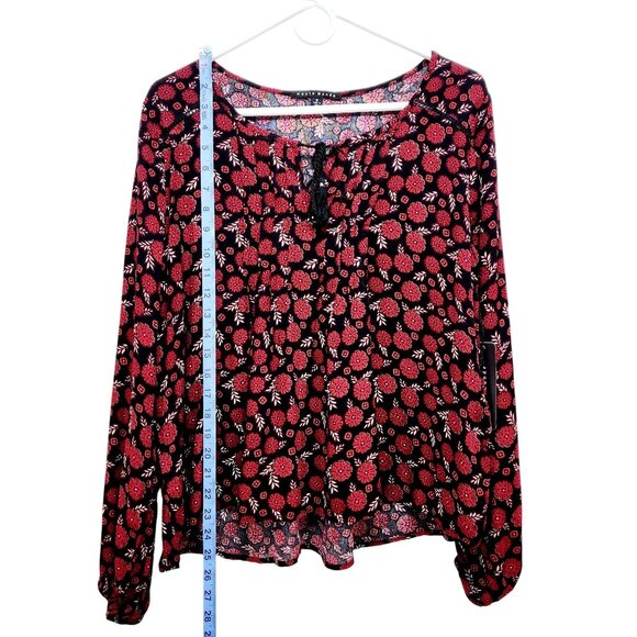 Haute Monde Floral Boho Blouse Black & Red Long Sleeve Size Small - Picture 8 of 11